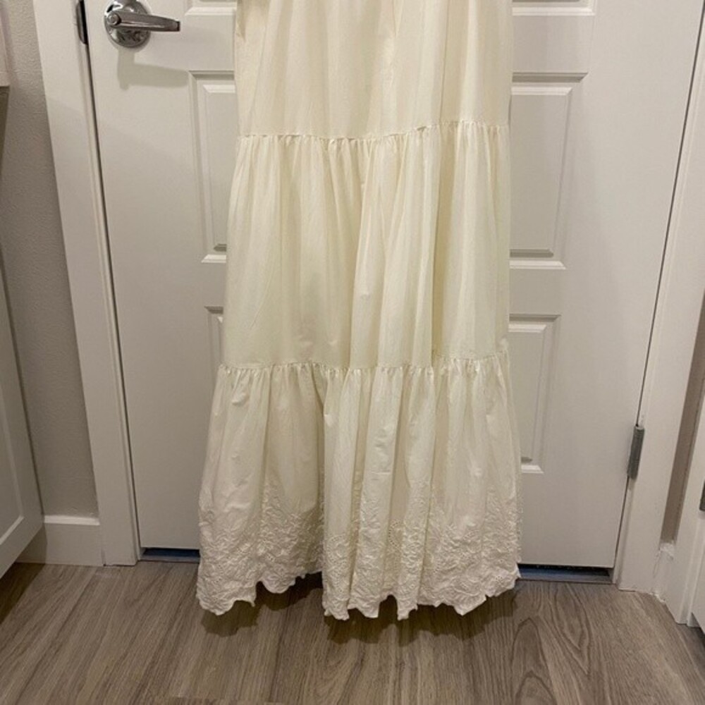 Jason Wu Tiered Cotton Eyelet Maxi Dress Ivory Large White Summer Shoulder Tie - Picture 11 of 14